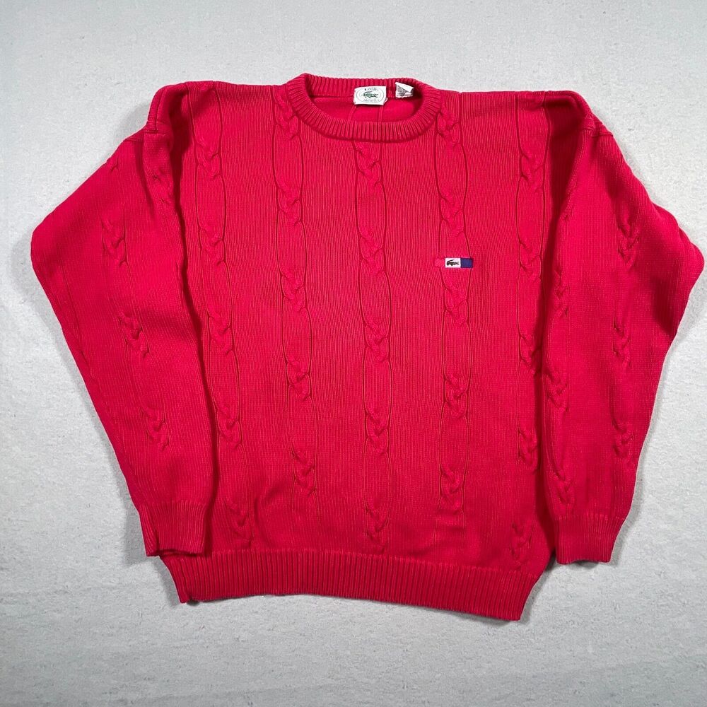 Vintage Izod Lacoste Sweater Men XL Red Cable Knit Heavyweight Red‎ 80s Preppy